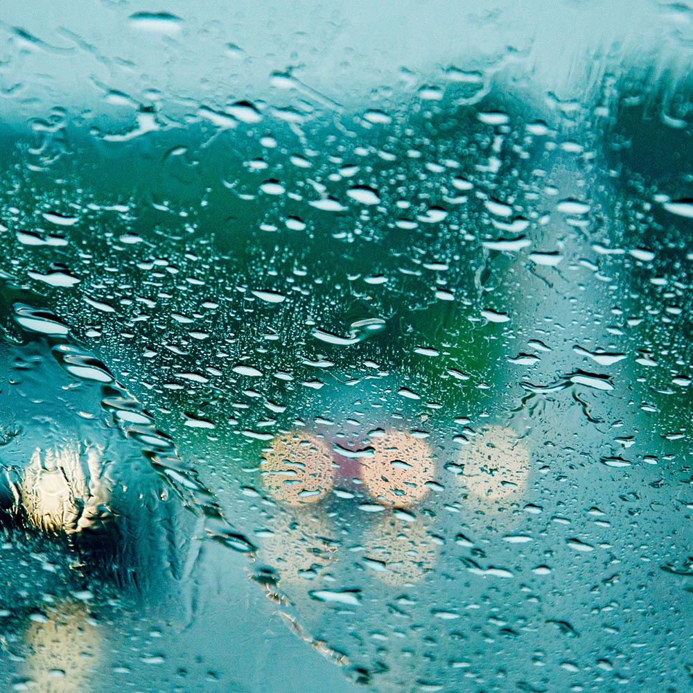 Rain on a car window.
